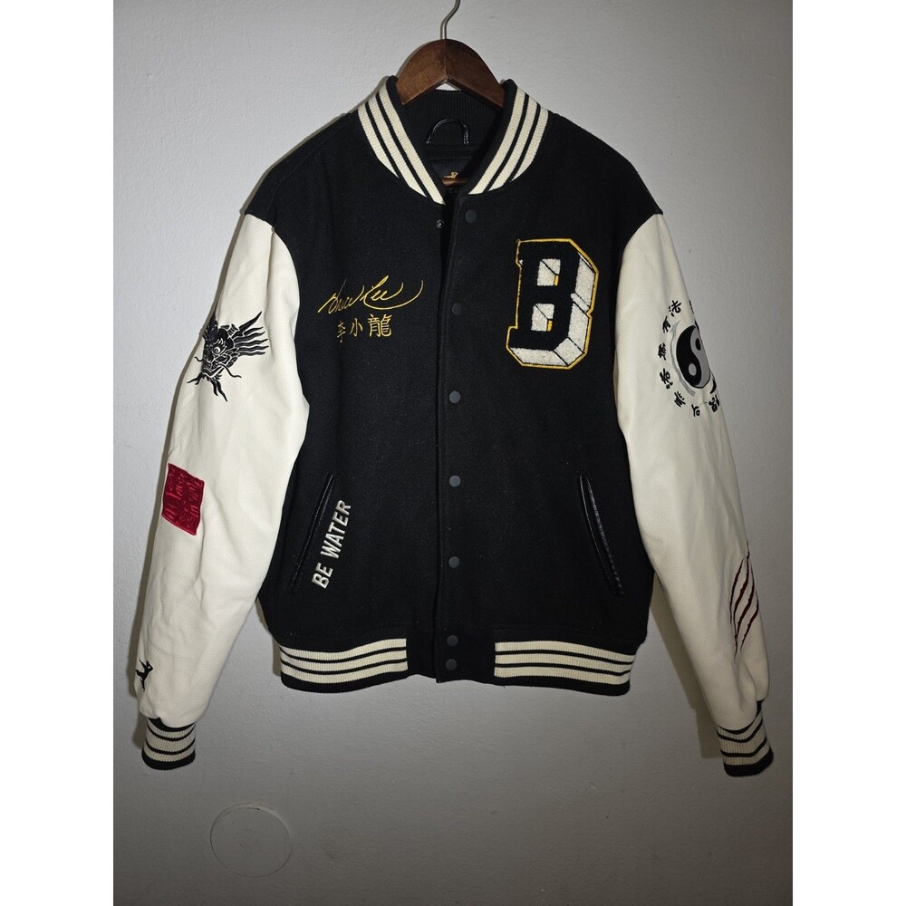Men’s Size XL Bruce Lee Dragon Varsity Jacket Button Up Rare Collab
